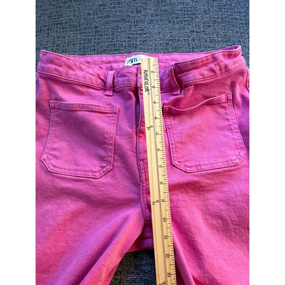 Hot Pink Zara Womens Cropped‎ Frayed Hem Jeans Size L/10 - Picture 4 of 7